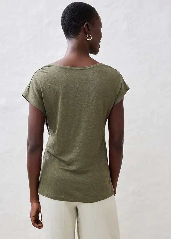 Wickelshirt aus reinem Leinen in grün von hinten (im Anschnitt) - bonprix Wickelshirt aus reinem Leinen in grün von hinten (im Anschnitt) - bonprix
