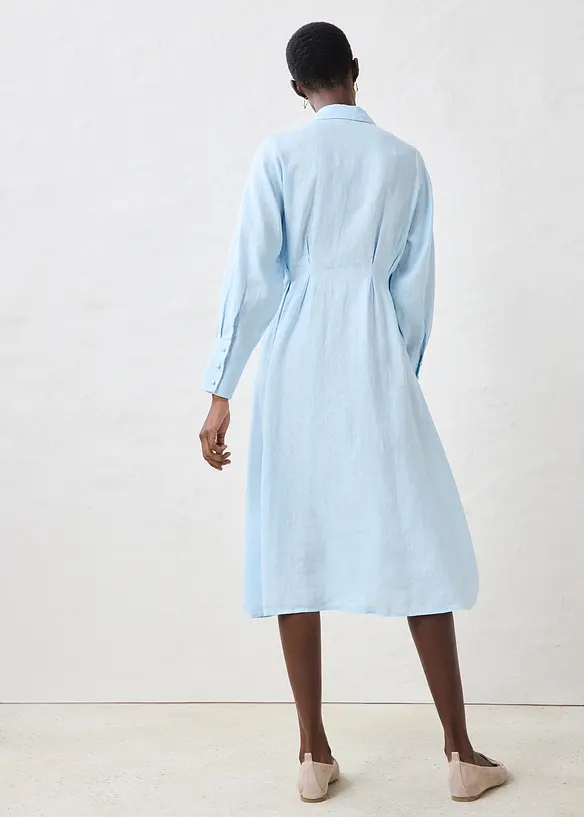 Hemdblusenkleid aus reinem Leinen in blau von hinten (Totalaufnahme) - bonprix Hemdblusenkleid aus reinem Leinen in blau von hinten (Totalaufnahme) - bonprix