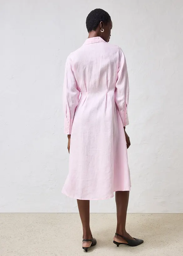 Hemdblusenkleid aus reinem Leinen in rosa von hinten (Totalaufnahme) - bonprix