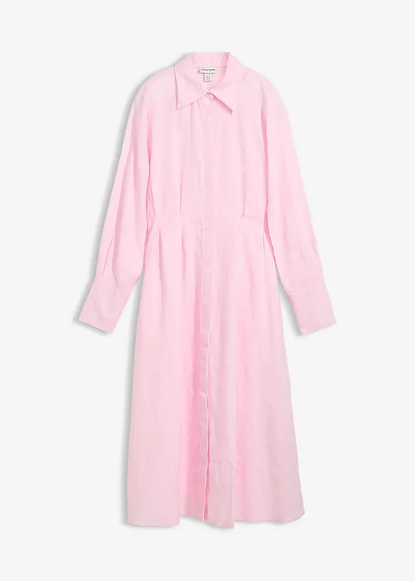 Hemdblusenkleid aus reinem Leinen in rosa von vorne - bonprix