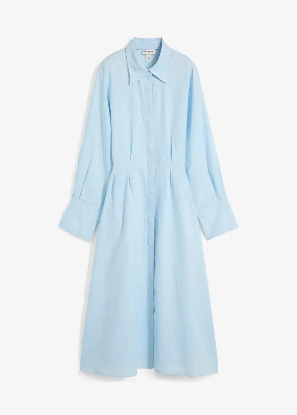 Hemdblusenkleid aus reinem Leinen in blau von vorne - bonprix Hemdblusenkleid aus reinem Leinen in blau von vorne - bonprix