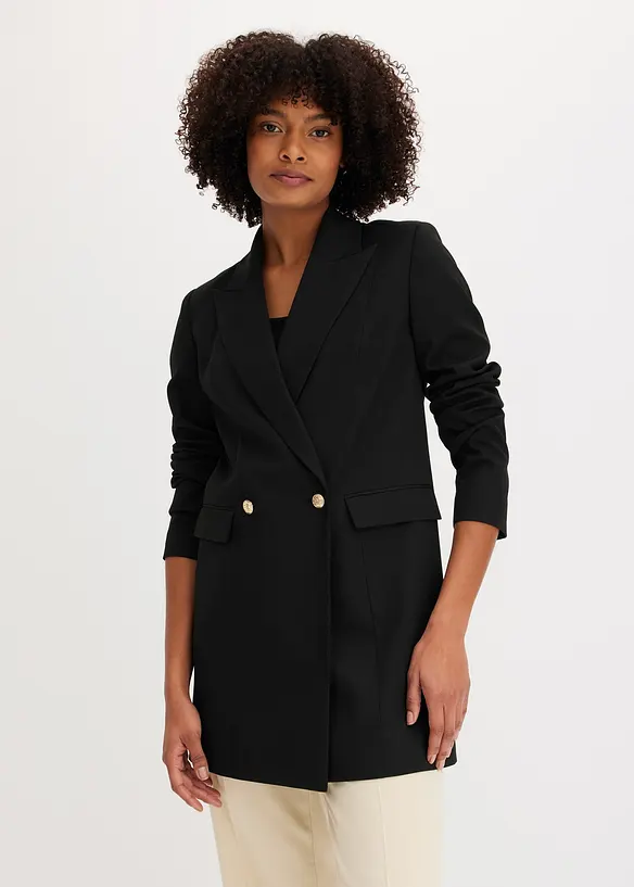 Longblazer mit dekorativen Knöpfen in schwarz von vorne (im Anschnitt) - bonprix