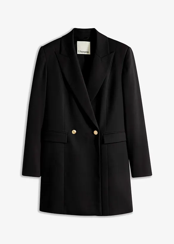 Longblazer mit dekorativen Knöpfen in schwarz von vorne - bonprix