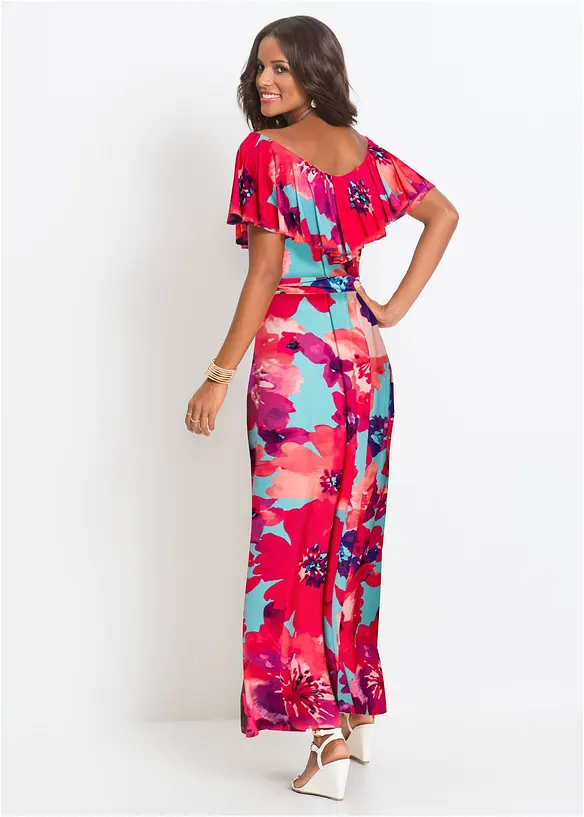 Maxikleid mit Volant in blau von hinten (Totalaufnahme) - bonprix
