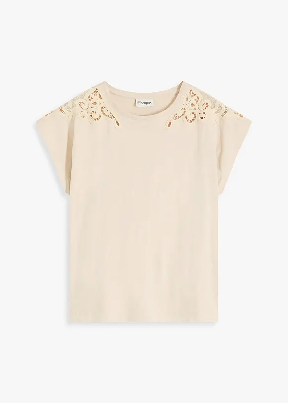 Shirt mit Crochet Detail in beige von vorne - bonprix