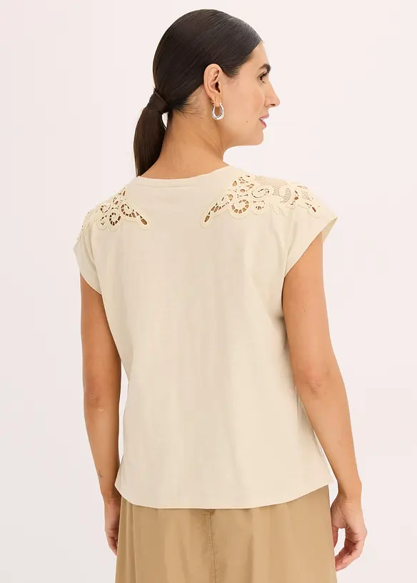 Shirt mit Crochet Detail in beige von hinten (im Anschnitt) - bonprix