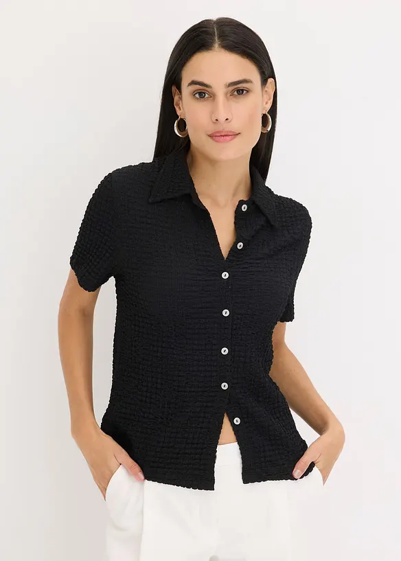 Shirtbluse mit Struktur in schwarz von vorne (im Anschnitt) - bonprix