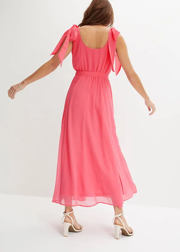 Chiffonkleid mit Schleifendetails in pink von hinten (Totalaufnahme) - bonprix