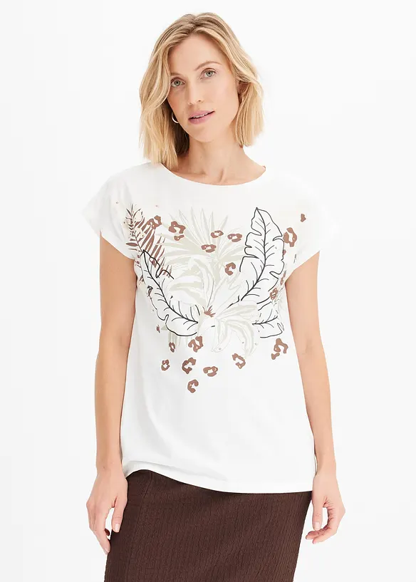 Shirt aus reiner Bio-Baumwolle in weiß von vorne (im Anschnitt) - bonprix