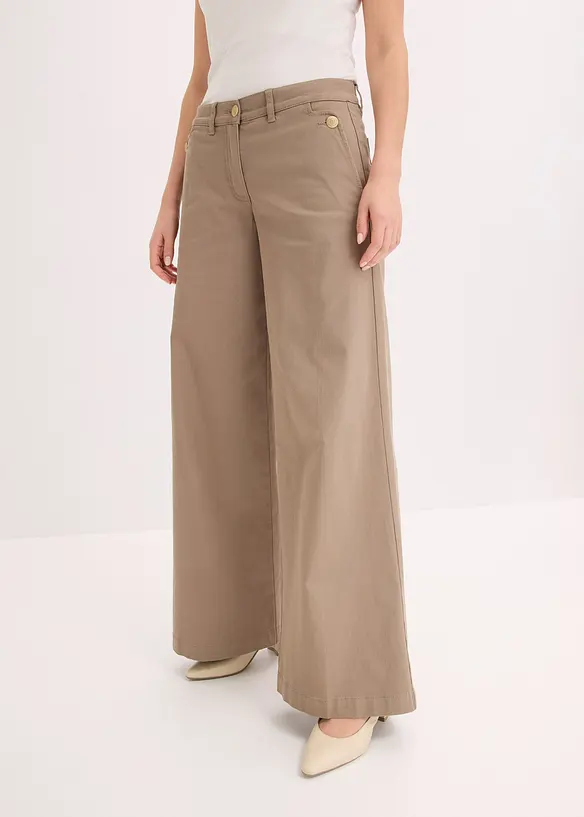 Wide Leg Hose mit Stretch in grün von vorne - bonprix