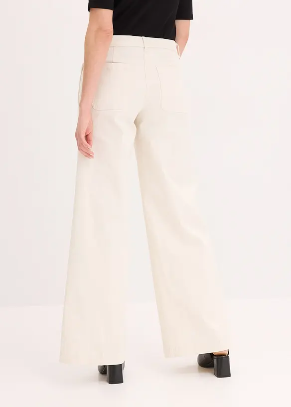 Wide Leg Hose mit Stretch in beige von hinten - bonprix