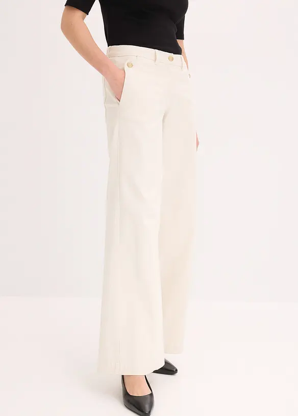 Wide Leg Hose mit Stretch in beige von vorne - bonprix