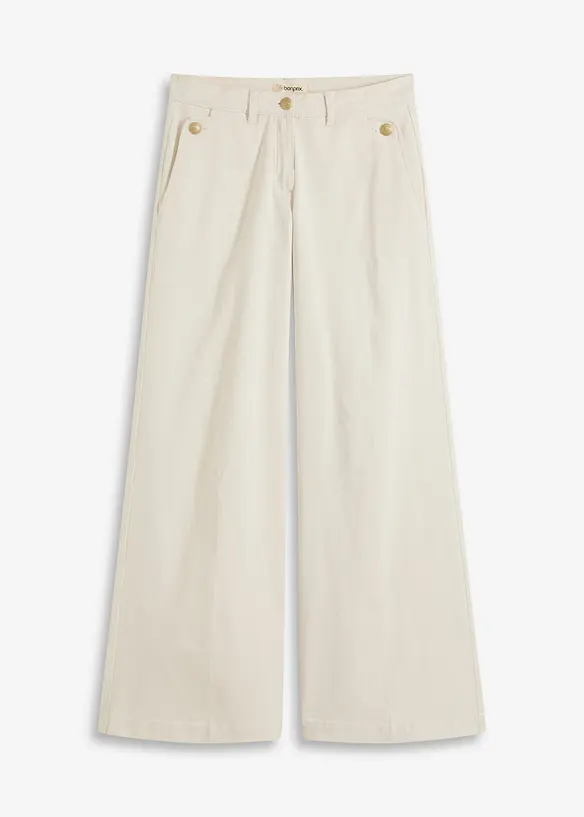 Wide Leg Hose mit Stretch in beige von vorne - bonprix