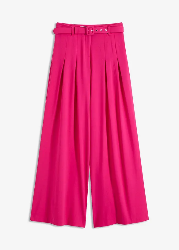 Bundfaltenhose mit Gürtel (2-tlg. Set) aus softem Viskose-Mix in pink von vorne - bonprix Bundfaltenhose mit Gürtel (2-tlg. Set) aus softem Viskose-Mix in pink von vorne - bonprix