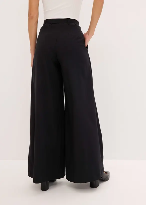 Bundfaltenhose mit Gürtel (2-tlg. Set) aus softem Viskose-Mix in schwarz von hinten - bonprix
