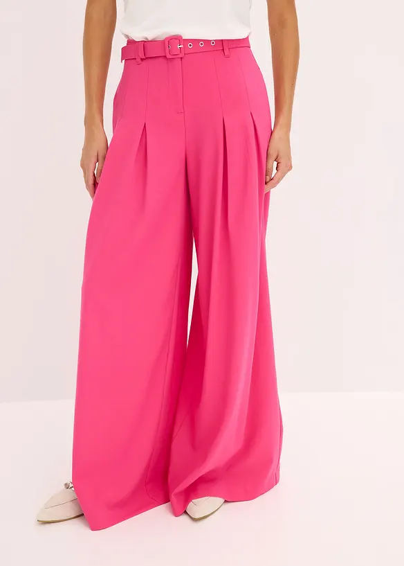 Bundfaltenhose mit Gürtel (2-tlg. Set) aus softem Viskose-Mix in pink von vorne - bonprix Bundfaltenhose mit Gürtel (2-tlg. Set) aus softem Viskose-Mix in pink von vorne - bonprix