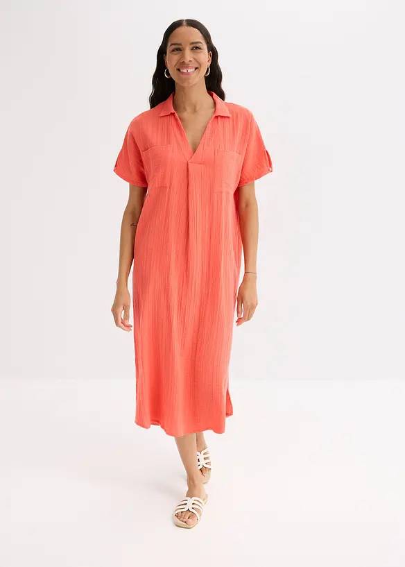 Musselin-Kaftan aus reiner Baumwolle in pink von vorne (Totalaufnahme) - bonprix