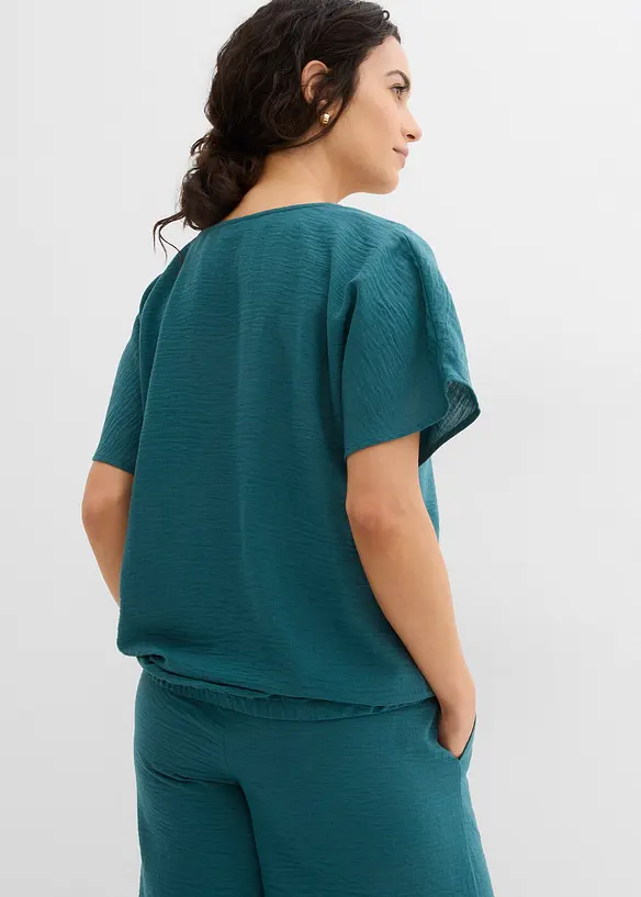 Oversize-Bluse mit Elastiksaum in petrol von hinten (im Anschnitt) - bonprix
