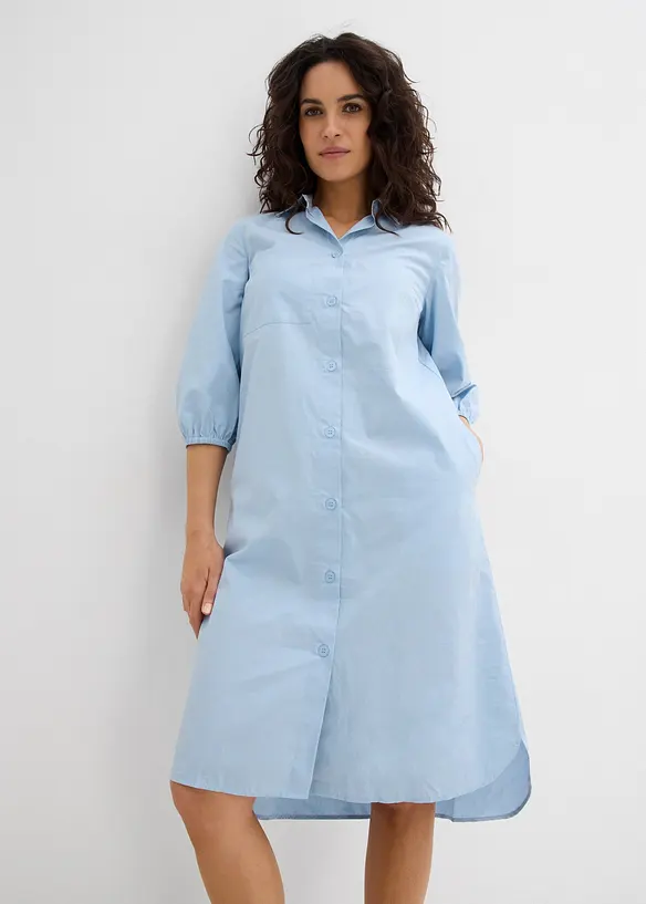 Blusenkleid aus leichter Baumwolle in blau von vorne (Totalaufnahme) - bonprix