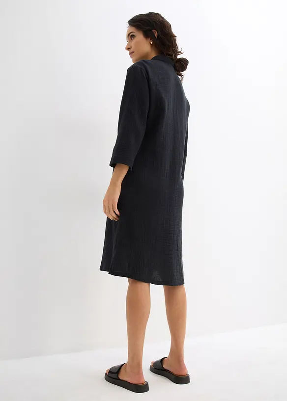 Musselin-Hemdblusenkleid aus reiner Baumwolle in schwarz von hinten (Totalaufnahme) - bonprix