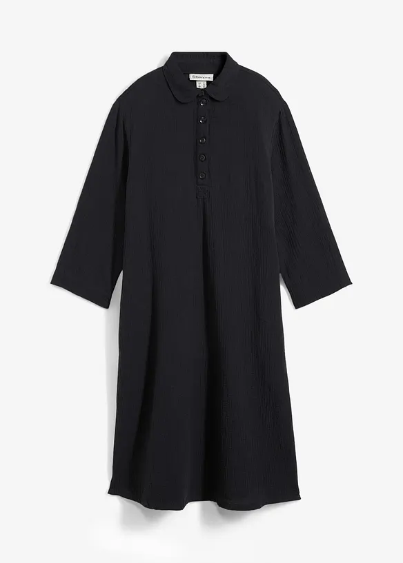 Musselin-Hemdblusenkleid aus reiner Baumwolle in schwarz von vorne - bonprix
