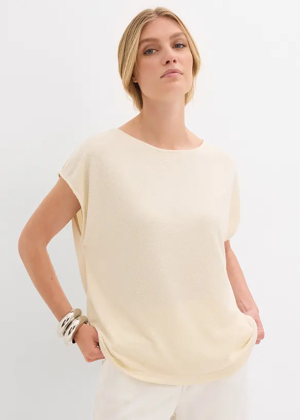 Oversize-Shirt in Strickoptik in beige von vorne (im Anschnitt) - bonprix