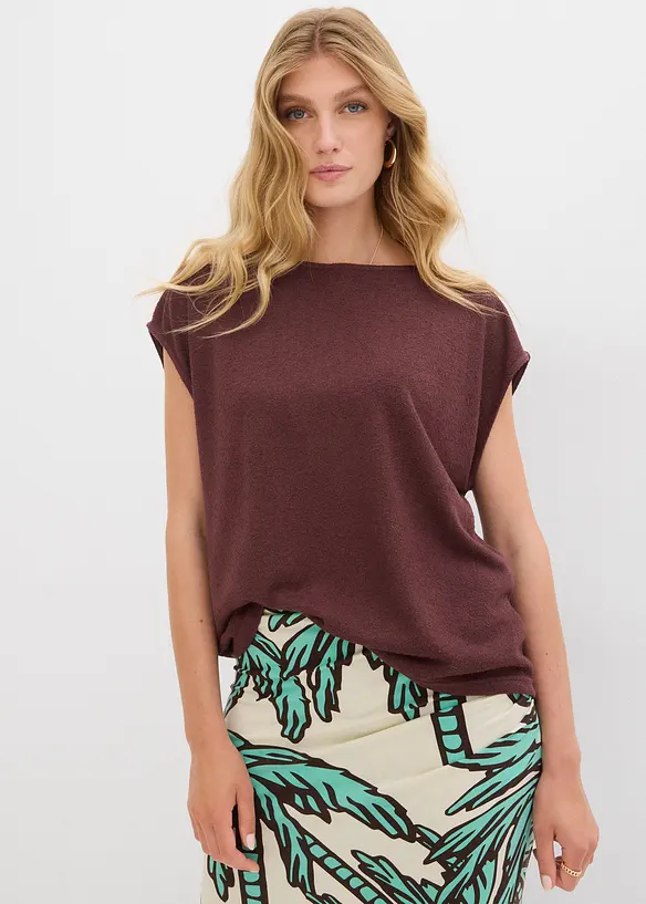 Oversize-Shirt in Strickoptik in braun von vorne (im Anschnitt) - bonprix