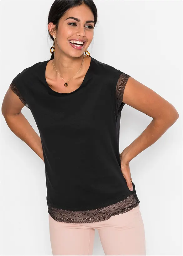 Boxy-Shirt aus reiner Bio-Baumwolle in schwarz von vorne (im Anschnitt) - bonprix Boxy-Shirt aus reiner Bio-Baumwolle in schwarz von vorne (im Anschnitt) - bonprix