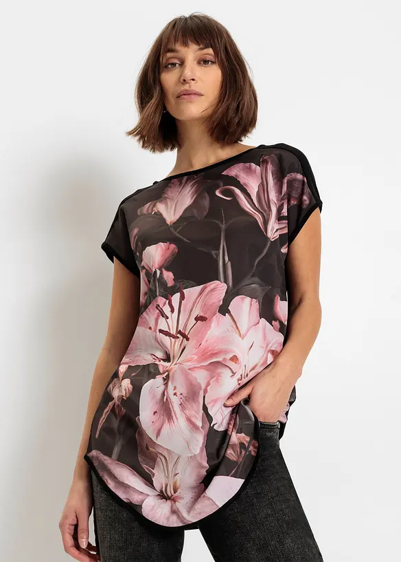 Shirt aus softem Viskose-Mix in schwarz von vorne (im Anschnitt) - bonprix