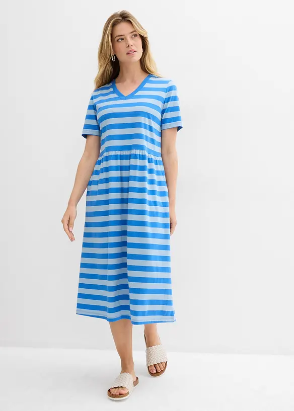 Jerseykleid aus Bio-Baumwolle in blau von vorne (Totalaufnahme) - bonprix