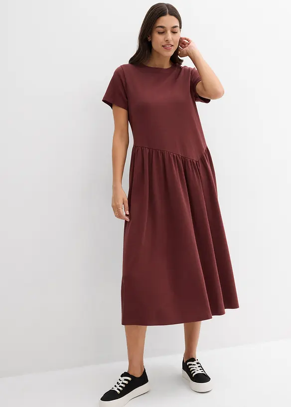 Jersey-Kleid aus reiner Bio-Baumwolle in braun von vorne (Totalaufnahme) - bonprix