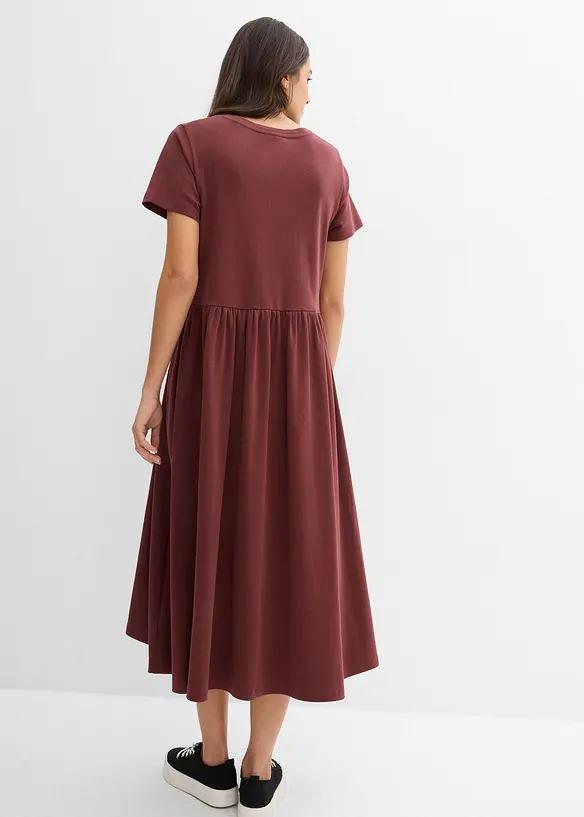 Jersey-Kleid aus reiner Bio-Baumwolle in braun von hinten (Totalaufnahme) - bonprix