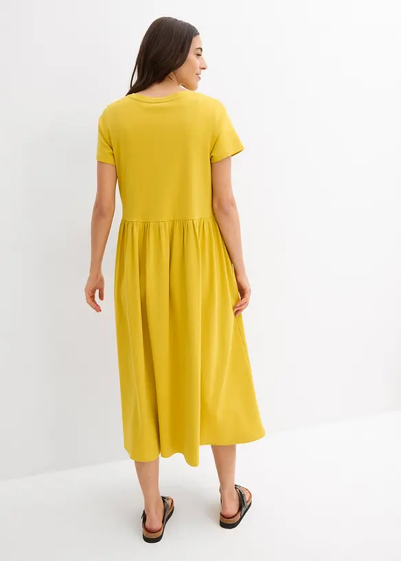 Jersey-Kleid aus reiner Bio-Baumwolle in gelb von hinten (Totalaufnahme) - bonprix
