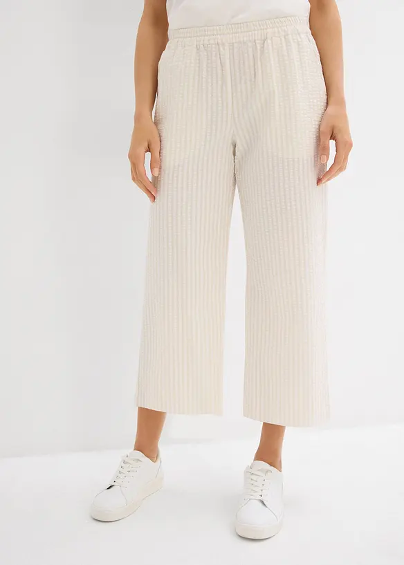7/8-Seersucker-Palazzo-Hose aus reiner Baumwolle in beige von vorne - bonprix 7/8-Seersucker-Palazzo-Hose aus reiner Baumwolle in beige von vorne - bonprix