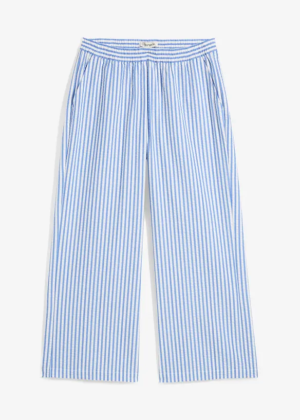 7/8-Seersucker-Palazzo-Hose aus reiner Baumwolle in blau von vorne - bonprix 7/8-Seersucker-Palazzo-Hose aus reiner Baumwolle in blau von vorne - bonprix