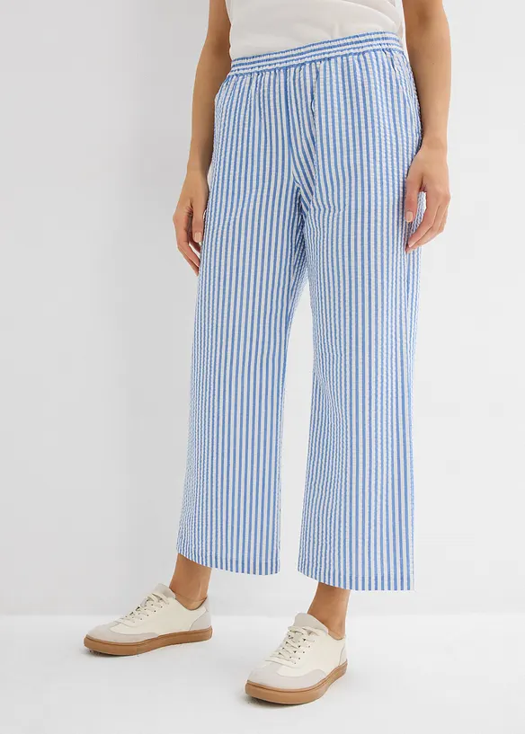 7/8-Seersucker-Palazzo-Hose aus reiner Baumwolle in blau von vorne - bonprix 7/8-Seersucker-Palazzo-Hose aus reiner Baumwolle in blau von vorne - bonprix