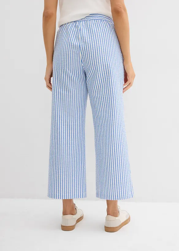 7/8-Seersucker-Palazzo-Hose aus reiner Baumwolle in blau von hinten - bonprix 7/8-Seersucker-Palazzo-Hose aus reiner Baumwolle in blau von hinten - bonprix