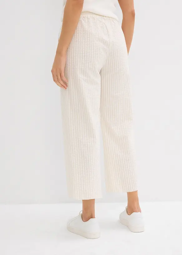 7/8-Seersucker-Palazzo-Hose aus reiner Baumwolle in beige von hinten - bonprix 7/8-Seersucker-Palazzo-Hose aus reiner Baumwolle in beige von hinten - bonprix