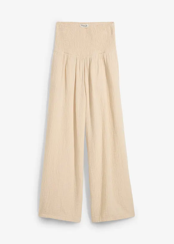 Musselin-Palazzo-Hose aus reiner Baumwolle in beige von vorne - bonprix