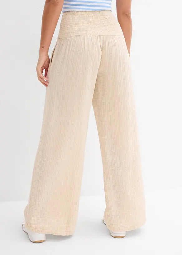 Musselin-Palazzo-Hose aus reiner Baumwolle in beige von hinten - bonprix