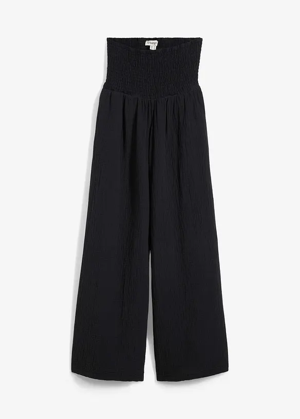 Musselin-Palazzo-Hose aus reiner Baumwolle in schwarz von vorne - bonprix