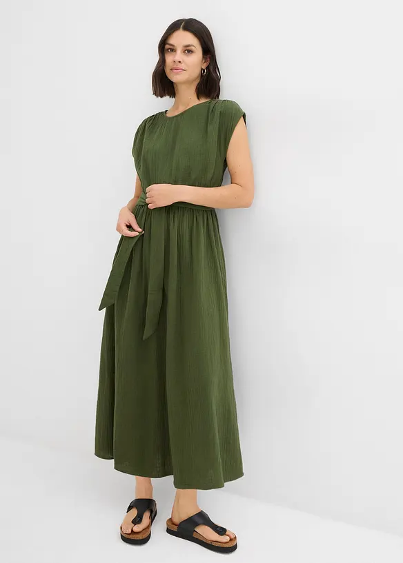 Maxikleid aus reiner Baumwolle in grün von vorne (Totalaufnahme) - bonprix Maxikleid aus reiner Baumwolle in grün von vorne (Totalaufnahme) - bonprix