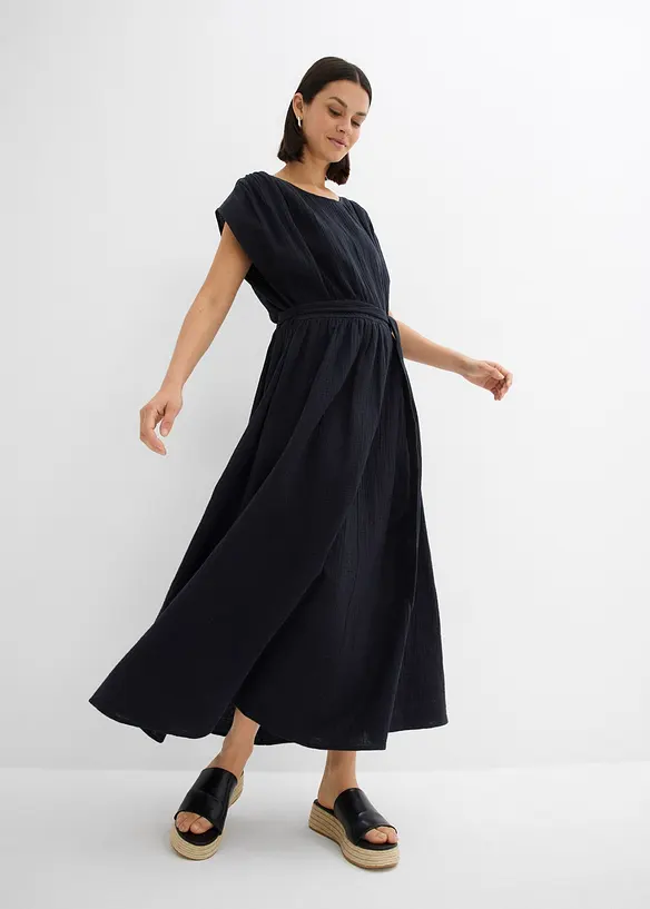 Maxikleid aus reiner Baumwolle in schwarz von vorne (Totalaufnahme) - bonprix Maxikleid aus reiner Baumwolle in schwarz von vorne (Totalaufnahme) - bonprix