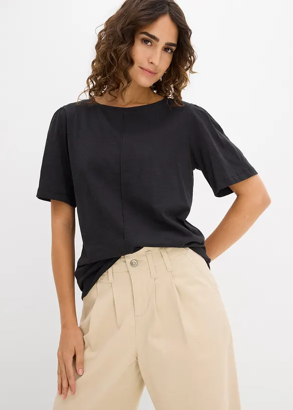 T-Shirt aus reiner Baumwolle in schwarz von vorne (im Anschnitt) - bonprix