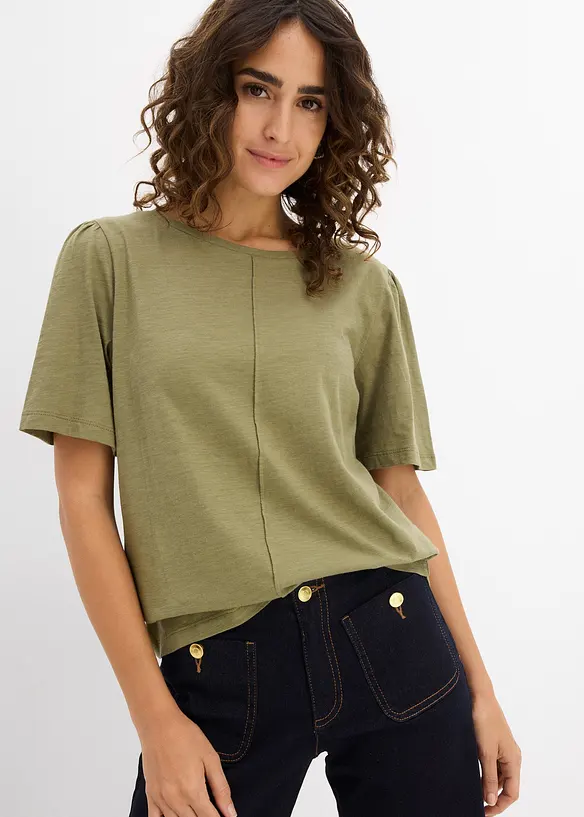 T-Shirt aus reiner Baumwolle in grün von vorne (im Anschnitt) - bonprix