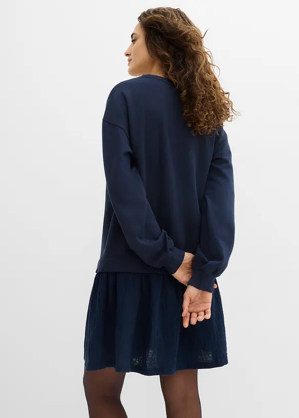 Sweatkleid mit Webrock in blau von hinten (Totalaufnahme) - bonprix