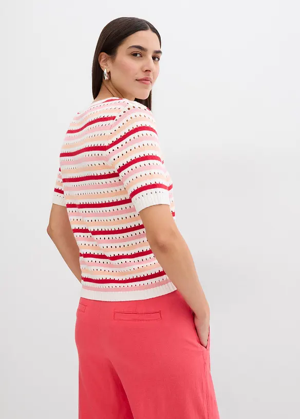 Ajour-Strickshirt aus Baumwoll-Mix in weiß von hinten (im Anschnitt) - bonprix