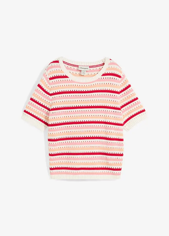 Ajour-Strickshirt aus Baumwoll-Mix in weiß von vorne - bonprix