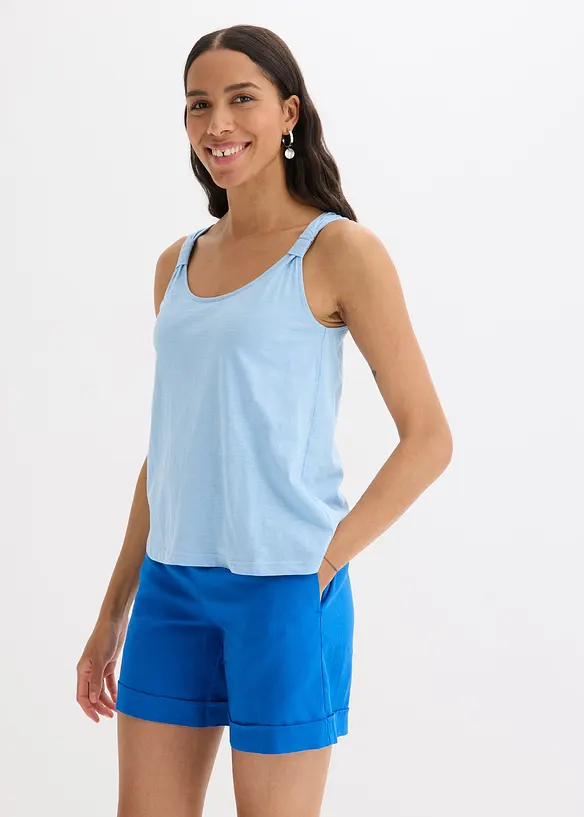 Tanktop aus reiner Bio-Baumwolle in blau von vorne (im Anschnitt) - bonprix