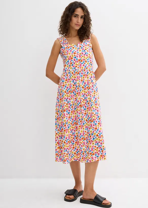 Shirtkleid aus Baumwoll-Viskose-Mix in weiß von vorne (Totalaufnahme) - bonprix